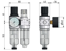 FRL 2 Partes G1/8'' 700l/min 0.1-3.0bar/1-44psi Semi-Auto 40 mm Manómetro Policarbonato Multifix 0