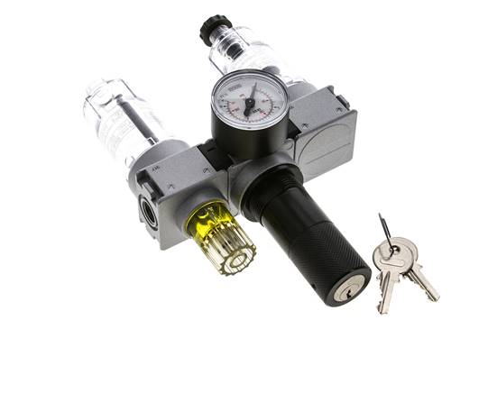 FRL 3 Partes G1/4'' 750l/min 0.5-10.0bar/7-145psi Semi-Auto 40 mm Manómetro con Cilindro de Bloqueo Policarbonato Multifix 0