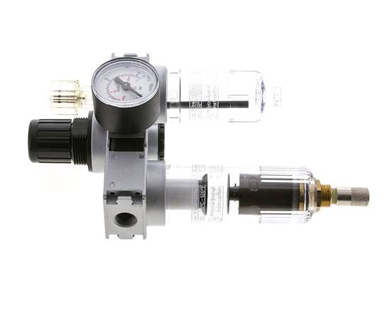 FRL 3 Partes G1/4'' 750l/min 0.5-10.0bar/7-145psi Auto (Cerrado Sin Presión) Manómetro 40 mm Policarbonato Multifix 0
