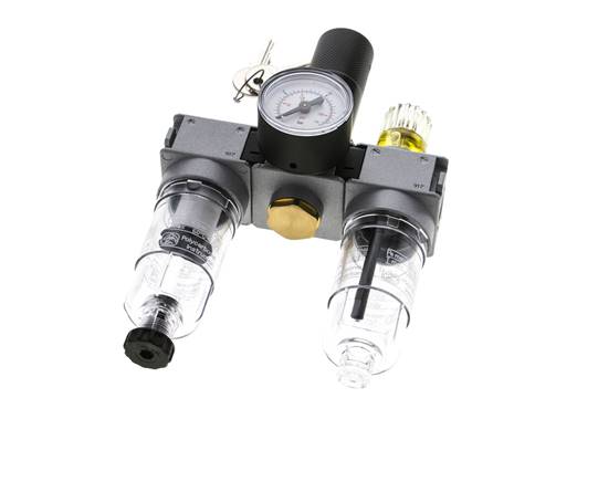 FRL 3 Partes G1/4'' 750l/min 0.5-10.0bar/7-145psi Semi-Auto 40 mm Manómetro con Cilindro de Bloqueo Policarbonato Multifix 0