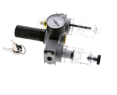 FRL 3 Partes G1/4'' 750l/min 0.5-10.0bar/7-145psi Semi-Auto 40 mm Manómetro con Cilindro de Bloqueo Policarbonato Multifix 0