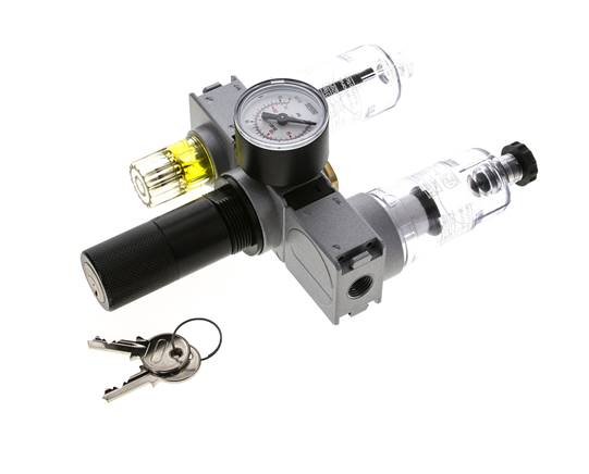 FRL 3 Partes G1/4'' 750l/min 0.5-10.0bar/7-145psi Semi-Auto 40 mm Manómetro con Cilindro de Bloqueo Policarbonato Multifix 0
