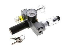 FRL 3 Partes G1/4'' 750l/min 0.5-10.0bar/7-145psi Semi-Auto 40 mm Manómetro con Cilindro de Bloqueo Policarbonato Multifix 0