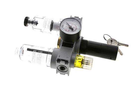 FRL 3 Partes G1/4'' 750l/min 0.5-10.0bar/7-145psi Semi-Auto 40 mm Manómetro con Cilindro de Bloqueo Policarbonato Multifix 0