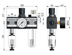 FRL 3 Partes G3/8'' 1200l/min 0.5-10.0bar/7-145psi Jaula de Protección Semiautomática de Policarbonato Multifix 1