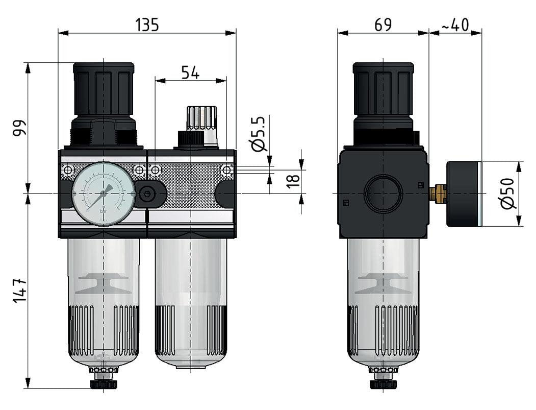 FRL 2 Partes G1/2'' 5800l/min 0.2-6.0bar/3-87psi Auto (Cerrado Sin Presión) Policarbonato Multifix 2