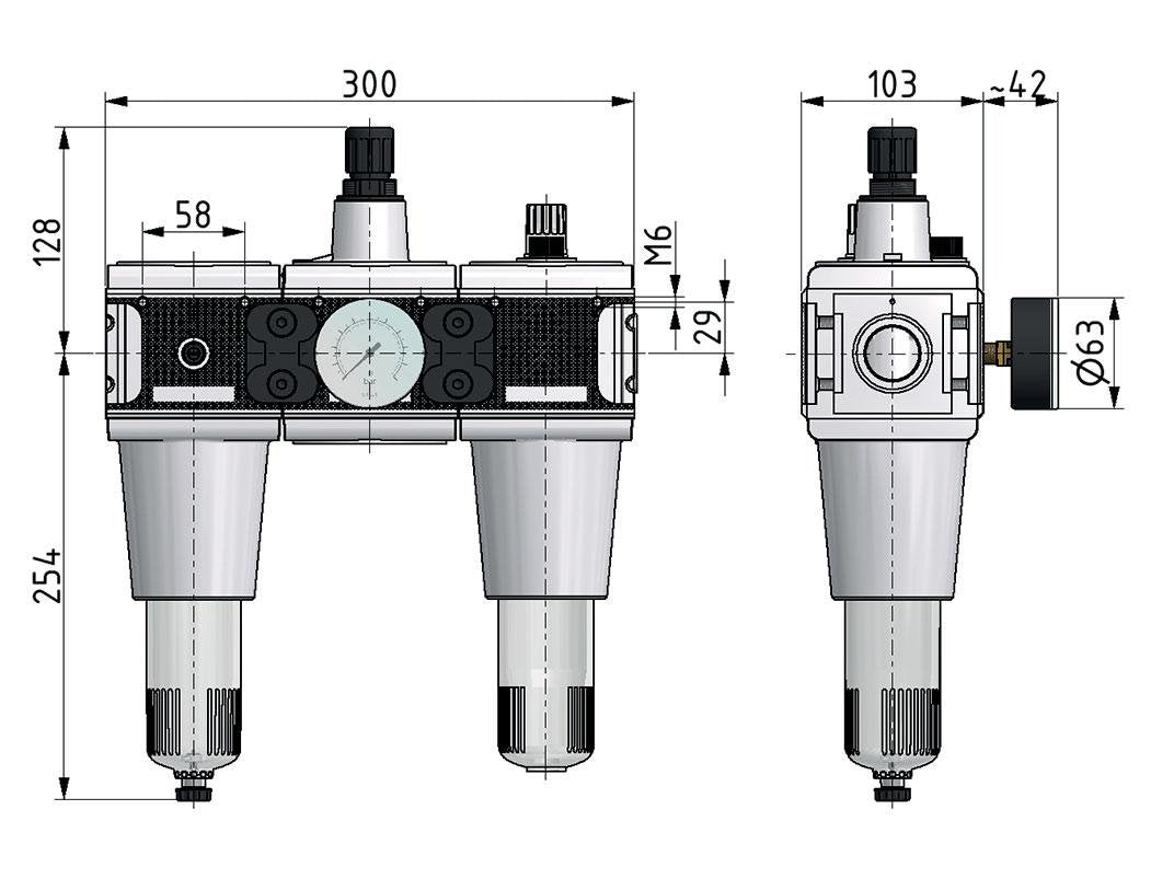 FRL 3 Partes G3/4'' 13500l/min 0.1-3.0bar/1-44psi Semi-Automático Policarbonato Multifix 5