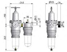 FRL 2 Partes G3/4'' 4000l/min 0.5-16.0bar/7-232psi Auto Policarbonato Estándar 5