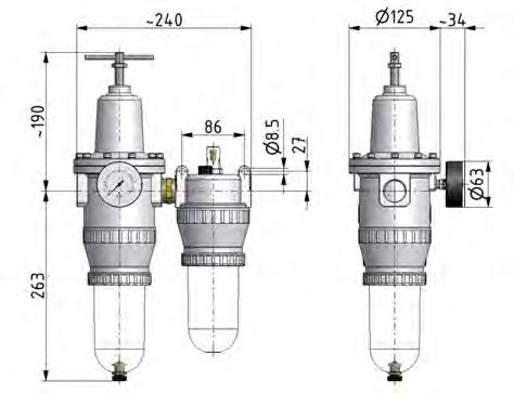 FRL 2 Partes G3/4'' 4000l/min 0.5-10.0bar/7-145psi Jaula de Protección Semiautomática de Policarbonato Estándar 5