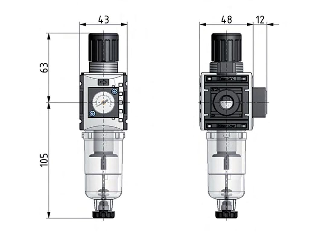 Filtro regulador G1/4'' 1000l/min 0,5-10,0bar/7-145psi Futura 0