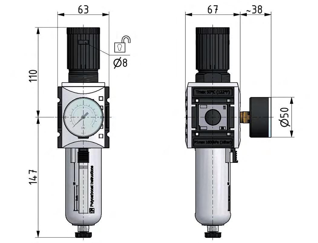 Filtro regulador G3/8'' 4500l/min 0,1-2,0bar/1-29psi Futura 2