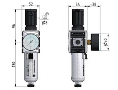 Filtro regulador G3/8'' 2500l/min 0,5-8,0bar/7-116psi Seguridad Futura 1