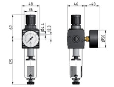 Filtro regulador G1/4'' 1600l/min 0,5-16,0bar/7-232psi Multifix 1