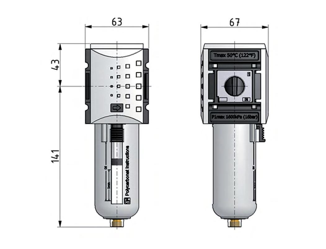 Filtro de carbón activado G1/2'' 1700l/min Sin Drenaje Policarbonato Futura 2