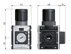 Regulador de presión G1/4'' 1000l/min 0,5-10,0bar/7-145psi Manómetro de 40 mm Futura 0