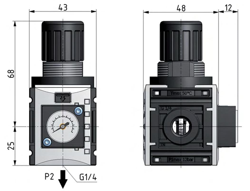 Regulador de presión para ensamblaje de colector G1/4'' 1000l/min 0.5-8.0bar/7-116psi PA 40 mm Manómetro Futura 0