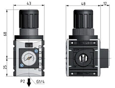 Regulador de presión para ensamblaje de colector G1/4'' 1000l/min 0.2-4.0bar/3-58psi PA 40 mm Manómetro Futura 0