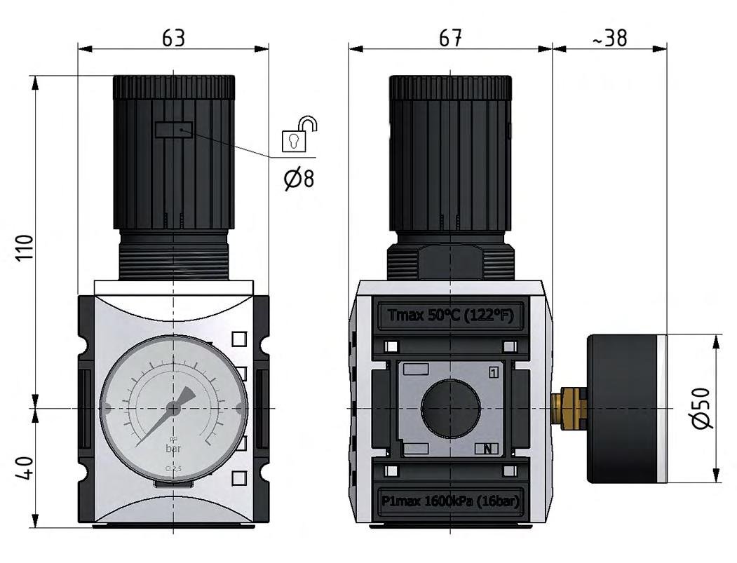 Regulador de presión de precisión G3/8'' 4500l/min 0.5-8.0bar/7-116psi PA Futura 2