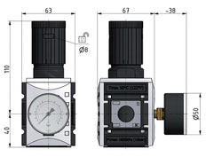 Regulador de presión de precisión G3/8'' 4500l/min 0.5-10.0bar/7-145psi PA Futura 2