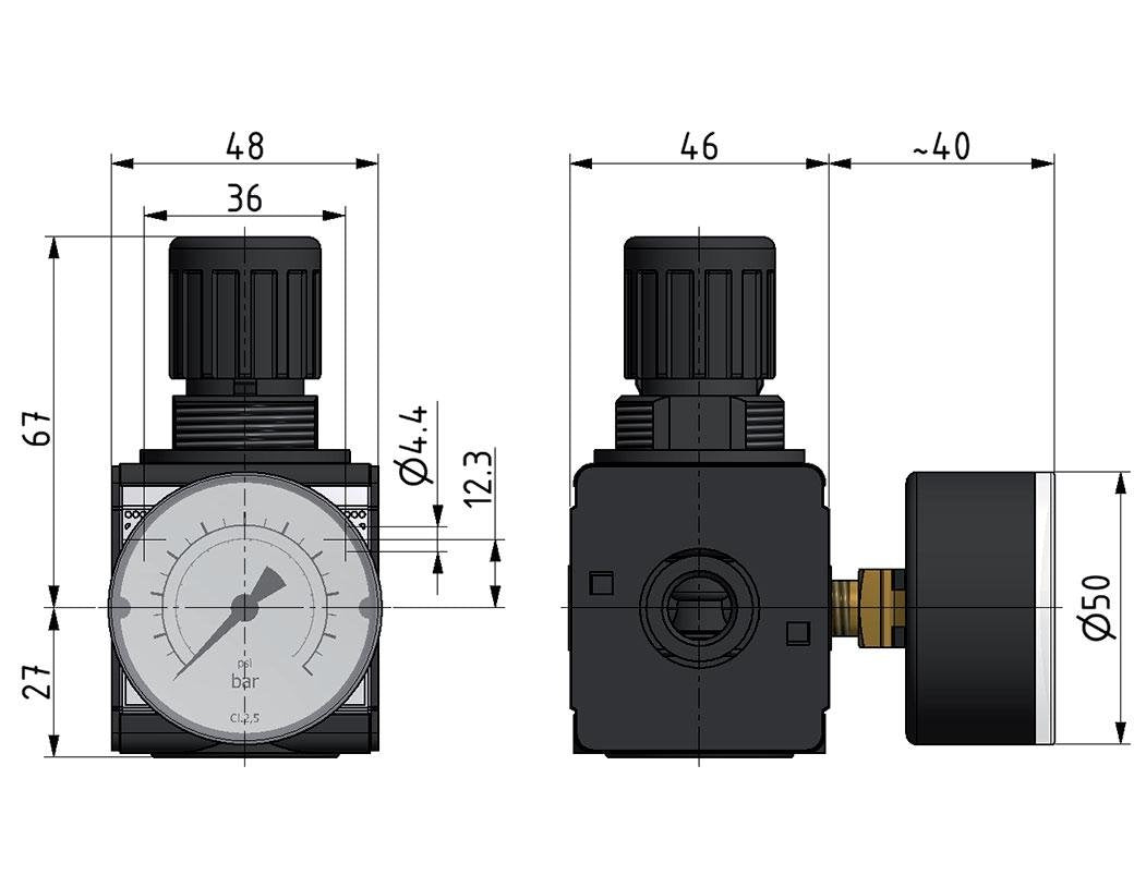 Regulador de presión de precisión G1/4'' 2100l/min 0.5-10.0bar/7-145psi de fundición de zinc Multifix 1