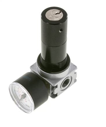 Regulador de presión G1/4'' 1450l/min 0.2-6.0bar/3-87psi de fundición de zinc con manómetro de 40 mm y cierre de cilindro Multifix 0
