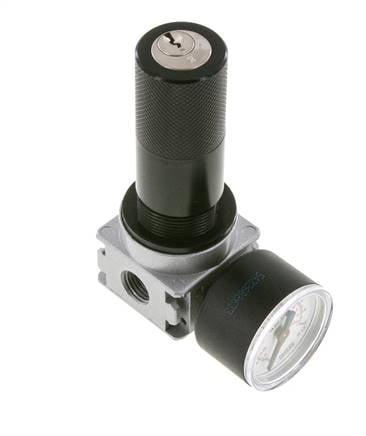 Regulador de presión G1/4'' 1450l/min 0.2-6.0bar/3-87psi de fundición de zinc con manómetro de 40 mm y cierre de cilindro Multifix 0