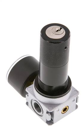 Regulador de presión G1/4'' 1450l/min 0.5-10.0bar/7-145psi de fundición de zinc con manómetro de 40 mm y cierre de cilindro Multifix 0
