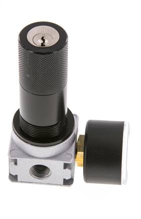 Regulador de presión G1/4'' 1450l/min 0.5-10.0bar/7-145psi de fundición de zinc con manómetro de 40 mm y cierre de cilindro Multifix 0