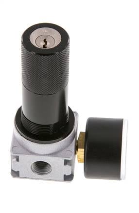 Regulador de presión G1/4'' 1450l/min 0.1-3.0bar/1-44psi de fundición de zinc con manómetro de 40 mm y cierre de cilindro Multifix 0