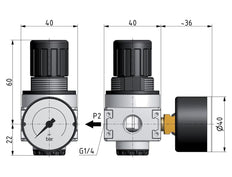 Regulador de presión para ensamblaje de colector G1/4'' 1450l/min 0.1-3.0bar/1-44psi Fundición de zinc 40 mm Manómetro Multifix 1