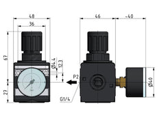 Regulador de presión para ensamblaje de colector G1/4'' 2250l/min 0.5-16.0bar/7-232psi Fundición de zinc 40 mm Manómetro Multifix 1
