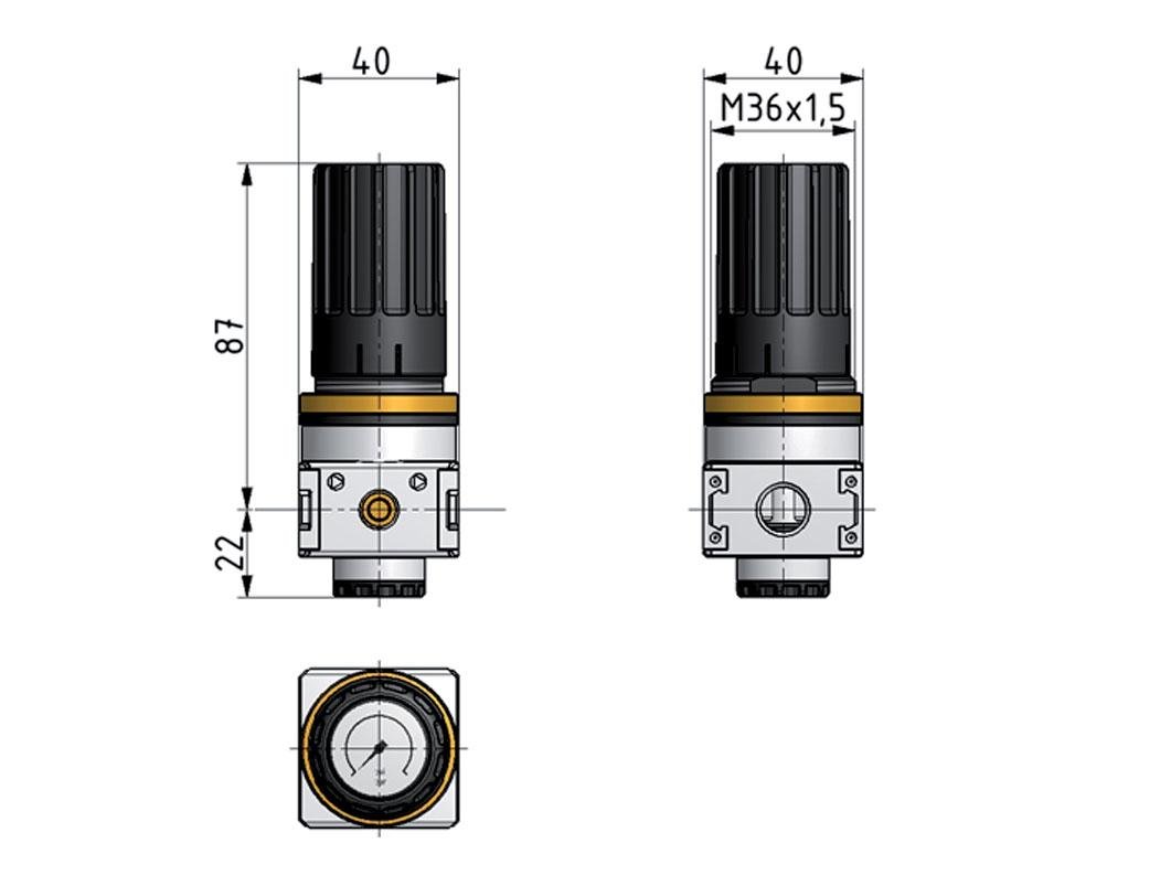 Regulador de presión G1/4'' 1450l/min 0.2-6.0bar/3-87psi Perilla de fundición de zinc con manómetro Multifix 0