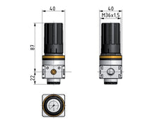 Regulador de presión G1/4'' 1450l/min 0.5-10.0bar/7-145psi Perilla de fundición de zinc con manómetro Multifix 0