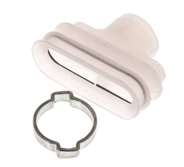 Ventosa de Fuelle Ovalada Silicona Transparente 45x15mm Recorrido 8.5mm con Abrazadera
