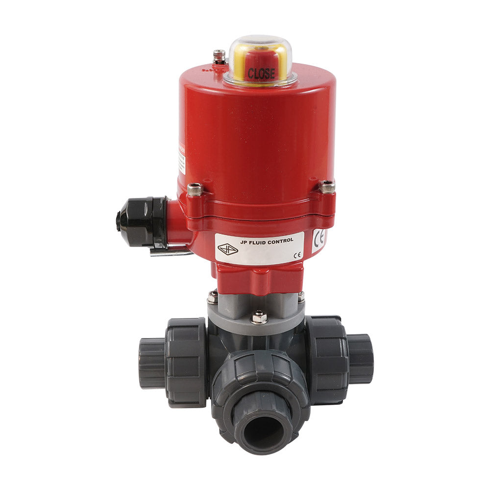 G2'' válvula de bola eléctrica PVC 3 vías taladro en T 12 V CA/CC PTFE/EPDM