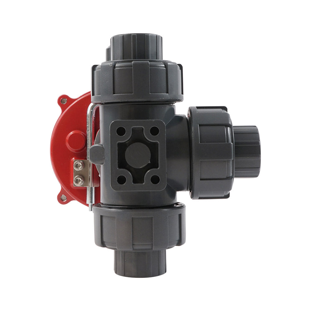 G3/4'' válvula de bola eléctrica PVC de 3 vías taladro en L 12 V CA/CC PTFE/EPDM