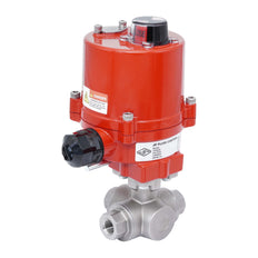 Válvula de Bola Eléctrica de Acero Inoxidable 3 Vías L-Port Rp 1/2'' 24 V AC/DC