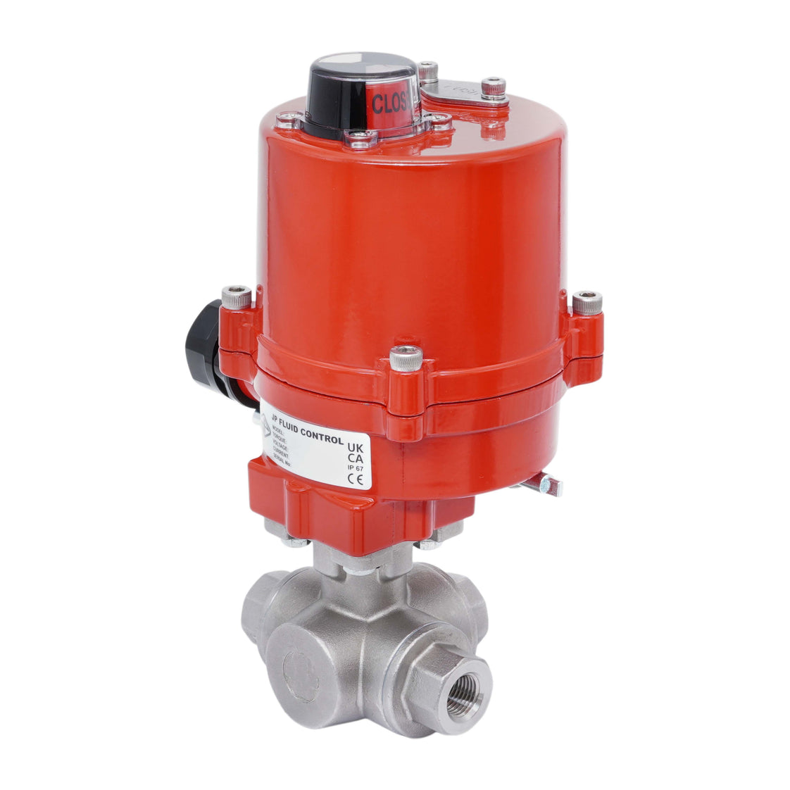 Válvula de Bola Eléctrica de Acero Inoxidable 3 Vías L-Port Rp 1/2'' 24 V AC/DC