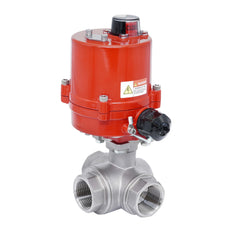 Válvula de Bola Eléctrica de Acero Inoxidable 3 Vías L-Port Rp 1'' 24 V AC/DC