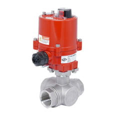 Válvula de Bola Eléctrica de Acero Inoxidable 3 Vías L-Port Rp 1'' 24 V AC/DC