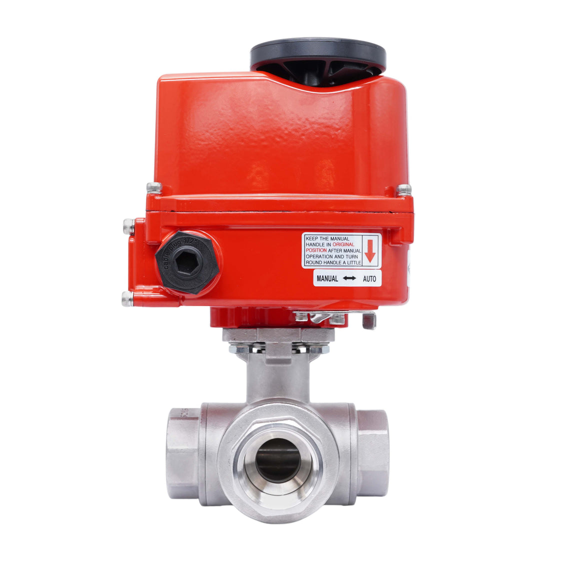 Válvula de Bola Eléctrica de 3 Vías T-Port de Acero Inoxidable Rp 1 1/4'' 100-240 V AC