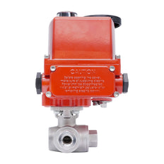 Válvula de Bola Eléctrica Modulante de Acero Inoxidable 3 Vías L-Port Rp 1/4'' 24 V AC/DC