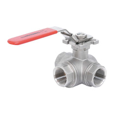 Rp 3/4'' 3 vías puerto en T válvula de bola de acero inoxidable 69 bar RTFE ISO-Top F04 - TamesonPRO 1125-034-T