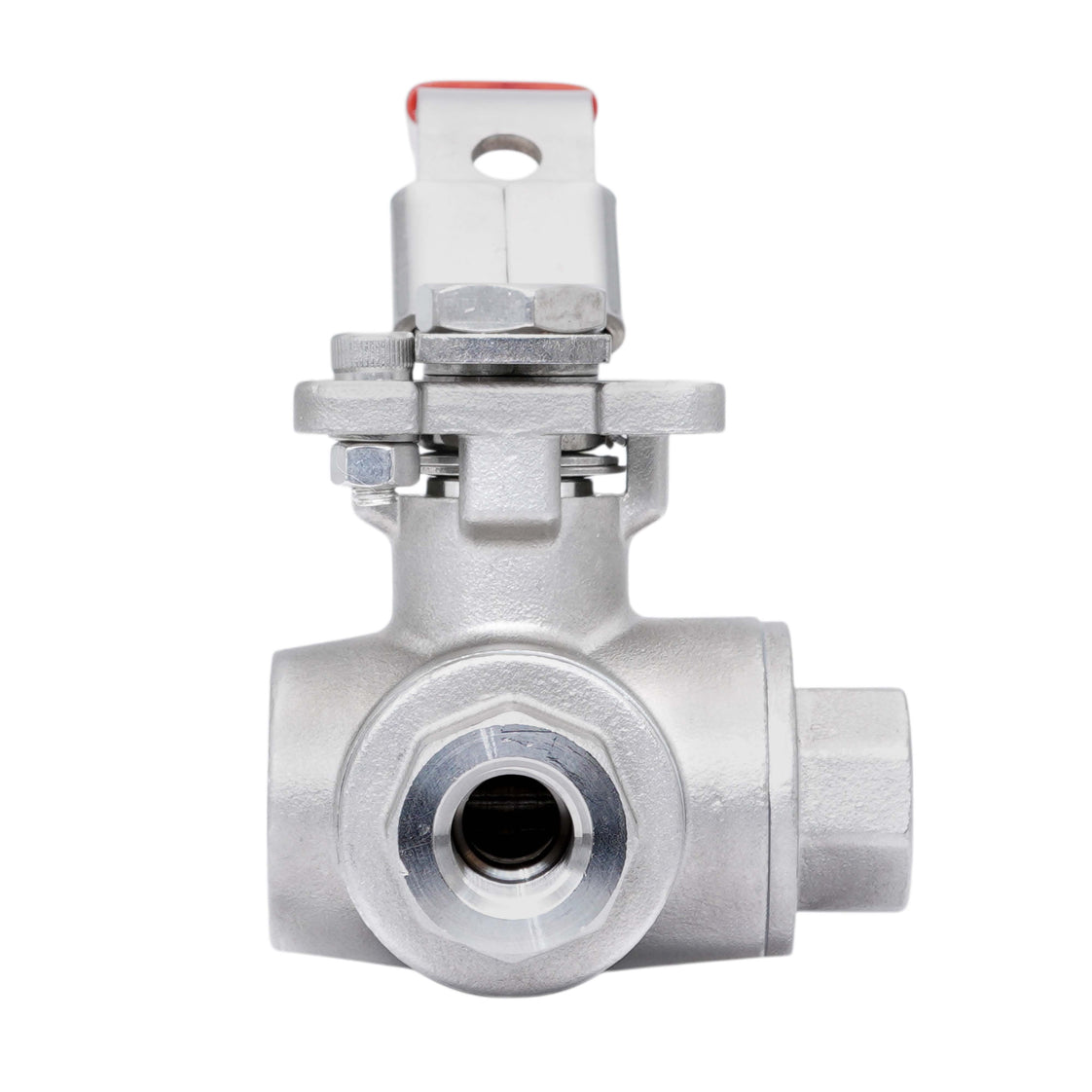 Rp 1/4'' 3 vías puerto en T válvula de bola de acero inoxidable 69 bar RTFE ISO-Top F04 - TamesonPRO 1125-014-T
