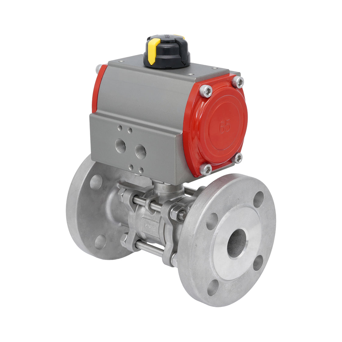 Válvula de Bola de Acero Inoxidable con Bridas Neumática 2 Vías de 3 Piezas DN25 PN40 Doble Efecto