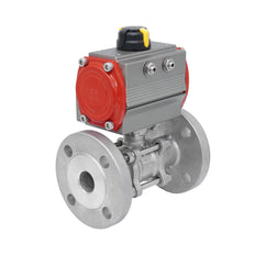 Válvula de Bola de Acero Inoxidable con Bridas Neumática 2 Vías de 3 Piezas DN25 PN40 Doble Efecto