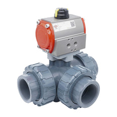Válvula De Bola Neumática De 3 Vías G1 1/2'' Taladro En T PVC Doble Efecto