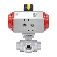 Válvula De Bola Neumática De 3 Vías G3/4'' Taladro En T Acero Inoxidable Doble Efecto