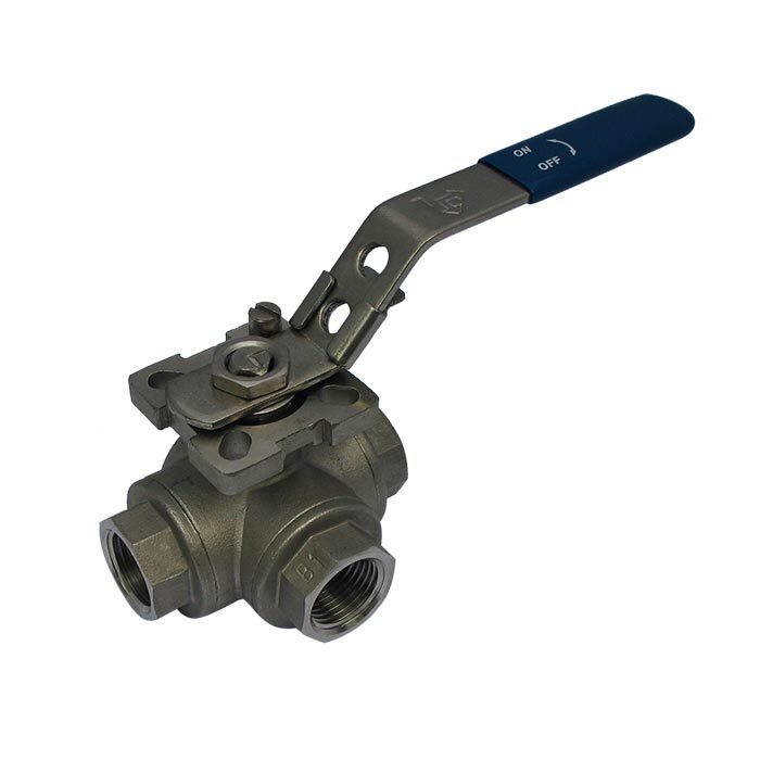 145T - G1'' 3-Way (T) Ball Valve Stainless Steel F/F/F ISO-Top