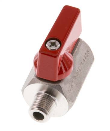 Válvula de bola de acero inoxidable de 2 vías de 1/8 de pulgada macho a hembra 63 Bar